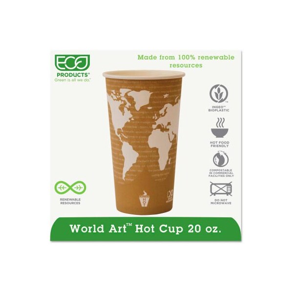 Eco-Products World Art Renewable Resource Hot Drink Cups, 20 oz, Tan, 1000/Carton EP-BHC20-WA - main